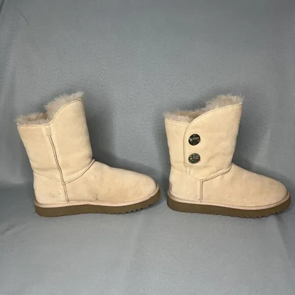 Womens UGG Boots Sz 8 Turn Lock Suede Wool Pinkish Tan Blush Amber #1094933 Boho - Picture 9 of 16